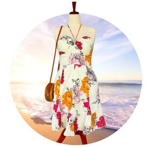 Anthropology Odille retro floral halter smocked midi dress size 12